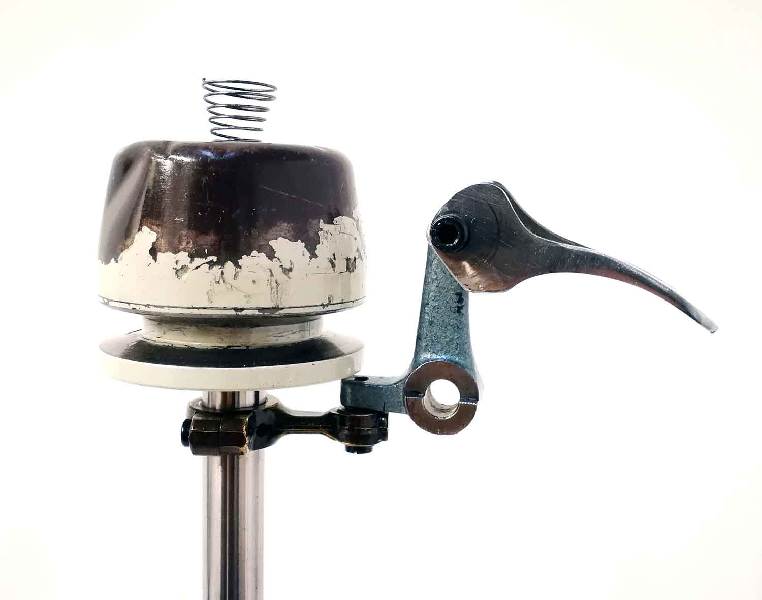 Pair of sculptural birds made from sewing machine parts - detail